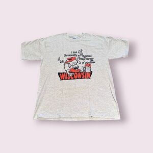 Funny Dairyland Drinking Wisconsin Graphic Tee - Light Heather Gray Sz Large